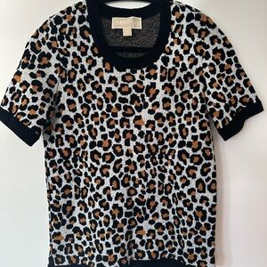 Michael Kors Animal Print Knit Top with Black Accents